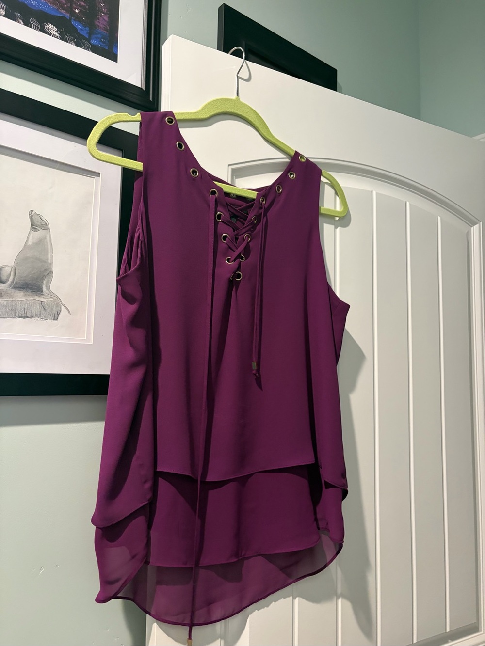 INC International Concepts Plum Lace-Up Layered Chiffon Camisole